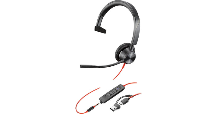 Poly | Blackwire 3315 Monaural Microsoft Teams Certified USB-C Headset + 3.5mm Plug + USB-C/A Adapter | 8X218AA