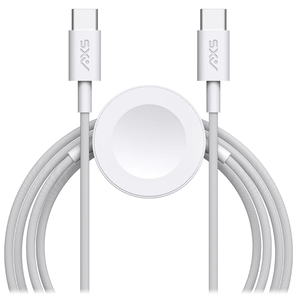 AXS | PROCharge Phone & Apple and Samsung Watch Braided Cable Charger (1.2M) - White/Grey | CABRW1CWG