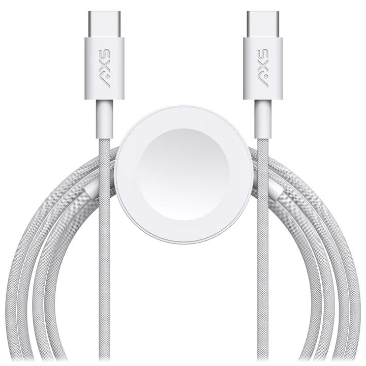 AXS | PROCharge Phone & Apple and Samsung Watch Braided Cable Charger (1.2M) - White/Grey | CABRW1CWG