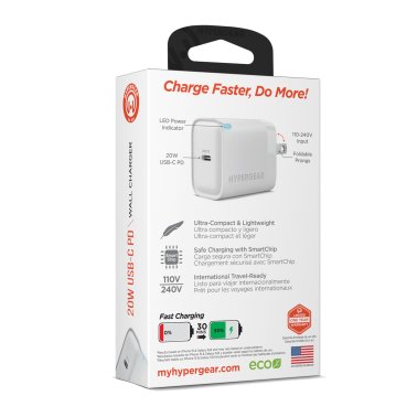 Hypergear | Wall Charger Hub w/LED USB-C PD 20W - White | 16287HIT