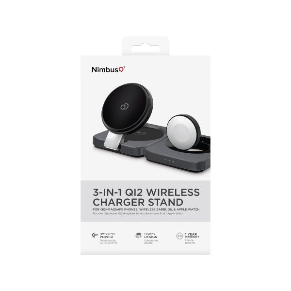 Nimbus9 | Qi2 3-in-1 Wireless Charging Stand - Brushed Grey | N9WLCQI23IN1BRGR