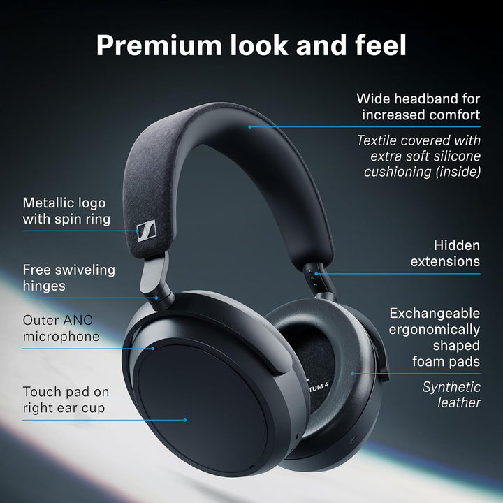 Sennheiser | Momentum 4 BT Wireless Headphone Adaptive Noise Cancellation - Black | MOMENTUM 4 BK