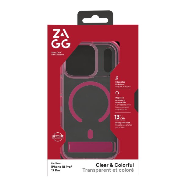 ZAGG | Graphene Santa Cruz Snap iPhone 18 Pro/17 Pro Kickstand Case - Raspberry Pink | 702322313