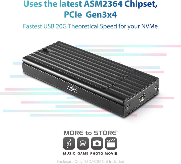 Vantec | M.2 NVMe SSD to USB 3.2 Gen2x2 20G Type-C Enclosure | NST-230C3-BK