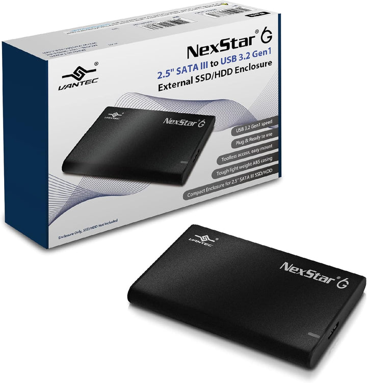 NexStar | SATA III to USB 3.2 Gen1 External SSD/HDD Enclosure  6G, 2.5” - Black | NST-268S3-BK