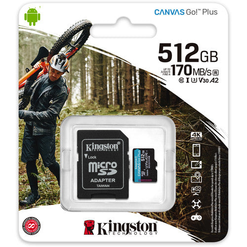Kingston | 512GB microSDXC Canvas Go Plus 170R A2 U3 V30 Card+ADP | SDCG3/512GB