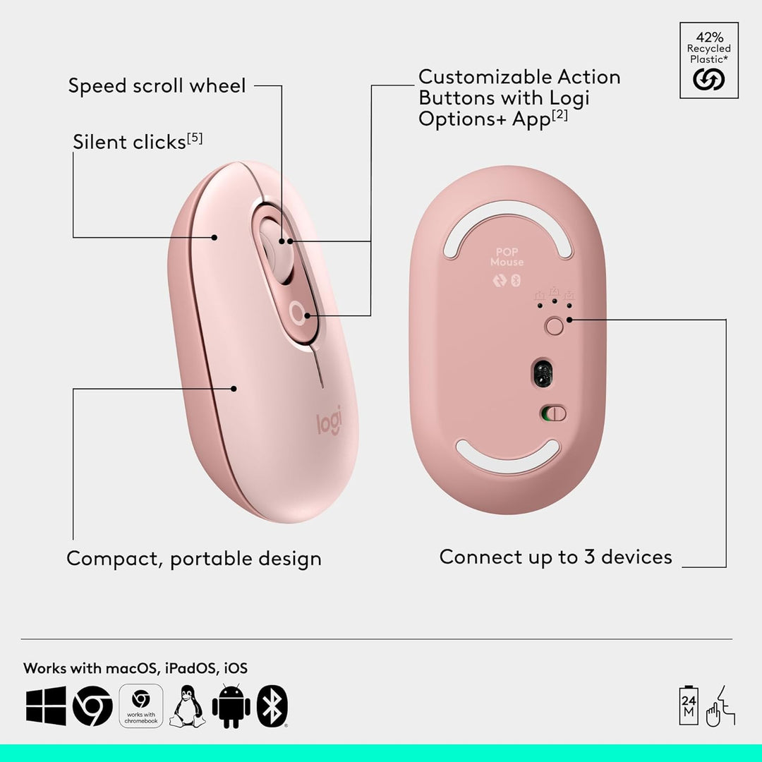 Logitech | POP ICON COMBO Compact TKL Bluetooth Keyboard and Mouse Bundle with Programmable Quiet Keys and Buttons - Rose & Off-White |920-013105
