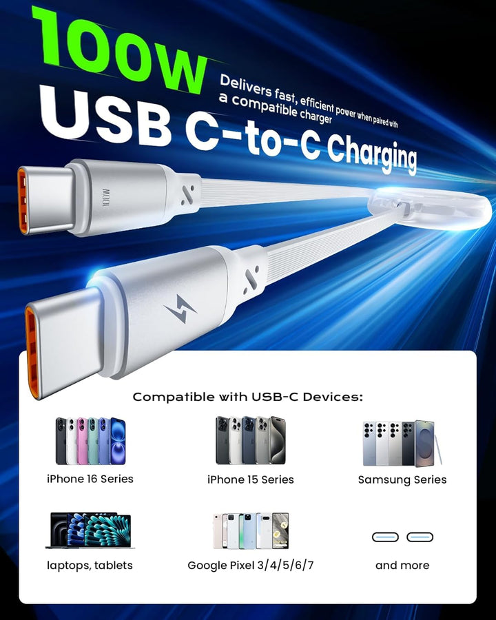 iOttie | Retractable Cable 100W USB-C to USB-C (set of 2) 3ft - White | IOTACC610
