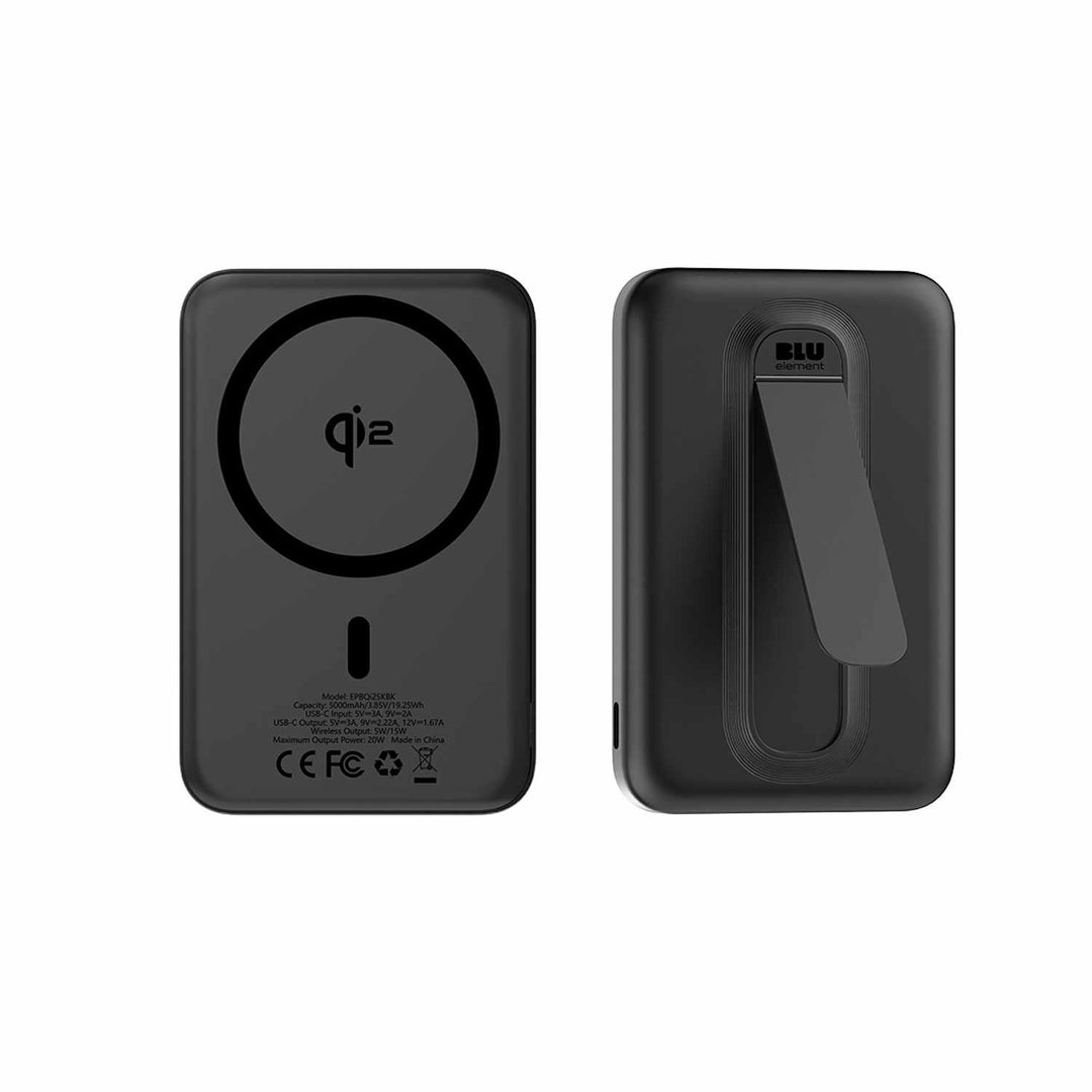 Blu Element | Qi2 Wireless Power Bank with Kickstand 5K - Black | BEPBQi25KBK