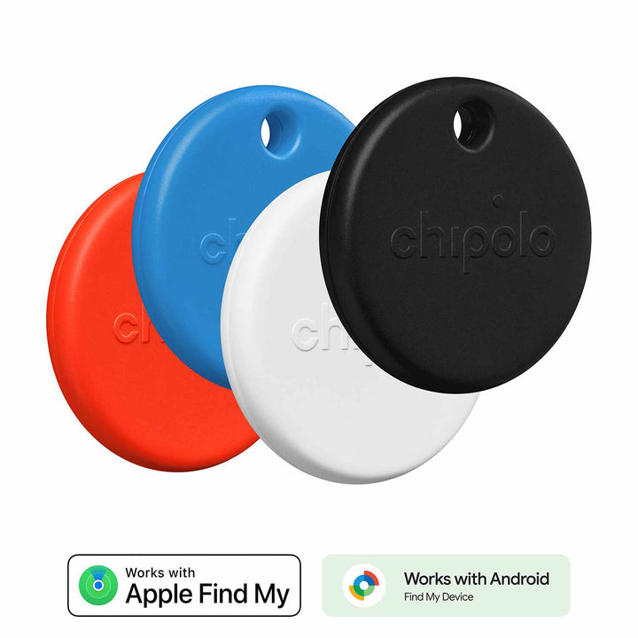 Chipolo | POP 4 Pack Tracking Tag (Works with Google’s Find My Device or Apple Find My) - Black/White/Red/Blue | RWS0000008000