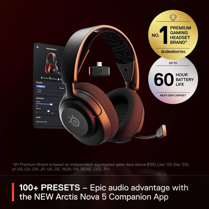Arctis | Nova 5 Wireless Multi-System Gaming Headset Neodymium Magnetic Drivers PC, PS5, PS4, Switch, Mobile - Black|