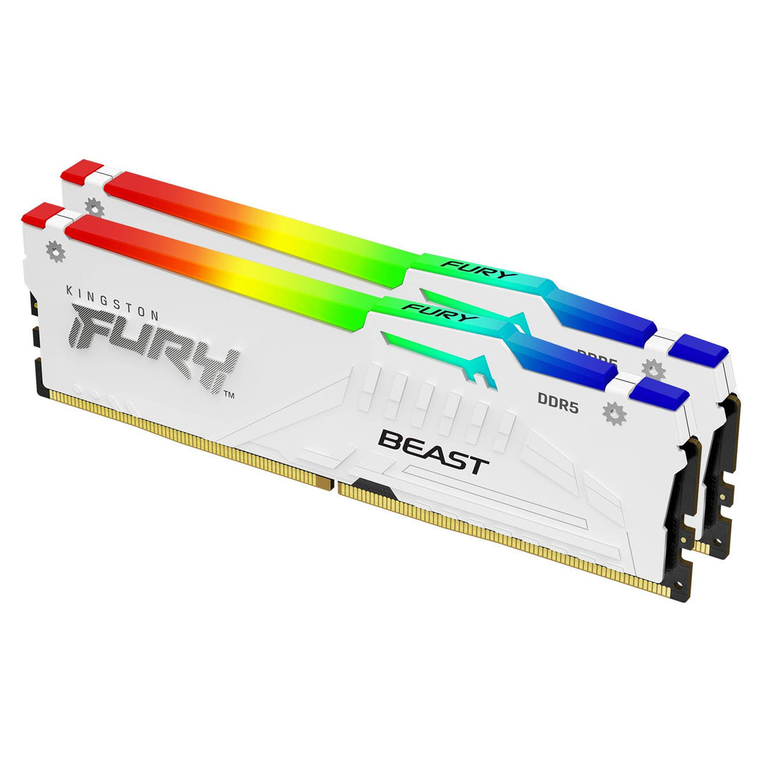 Kingston | FURY Beast RGB 32GB DDR5 5600MHz CL40 Intel XMP Certified Dual Channel Kit (2x 16GB) - White | KF556C40BWAK2-32