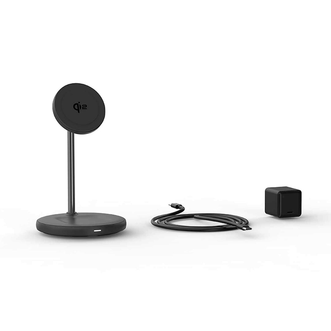 Blu Element | Qi2 2-in-1 Wireless Charging Stand MagSafe-Compatible 15W - Black | BEWCQi22in1