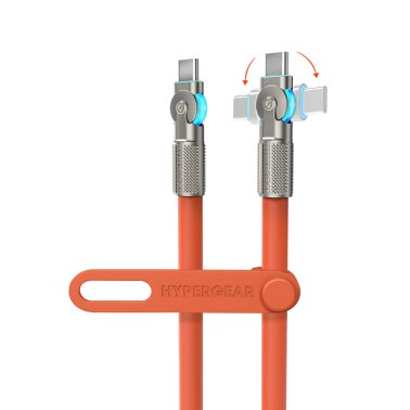 HyperGear | Rugged Cable w/Rotating Connectors USB-C to USB-C Chunky 180 6FT 180cm 100W - Orange | 16232