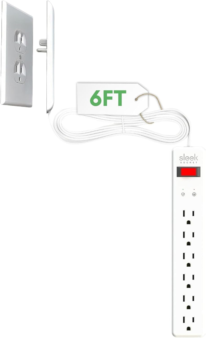 Sleek | Socket Ultra-Thin Outlet Cover with Surge Protector 6 Outlet 6 ft | 6SOVSZW