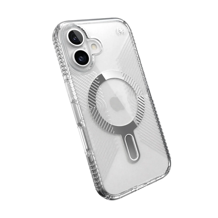 Speck | Presidio Perfect-Clear Grip MagSafe with ClickLock Apple iPhone 16 - Clear/Chrome | 150692-3199