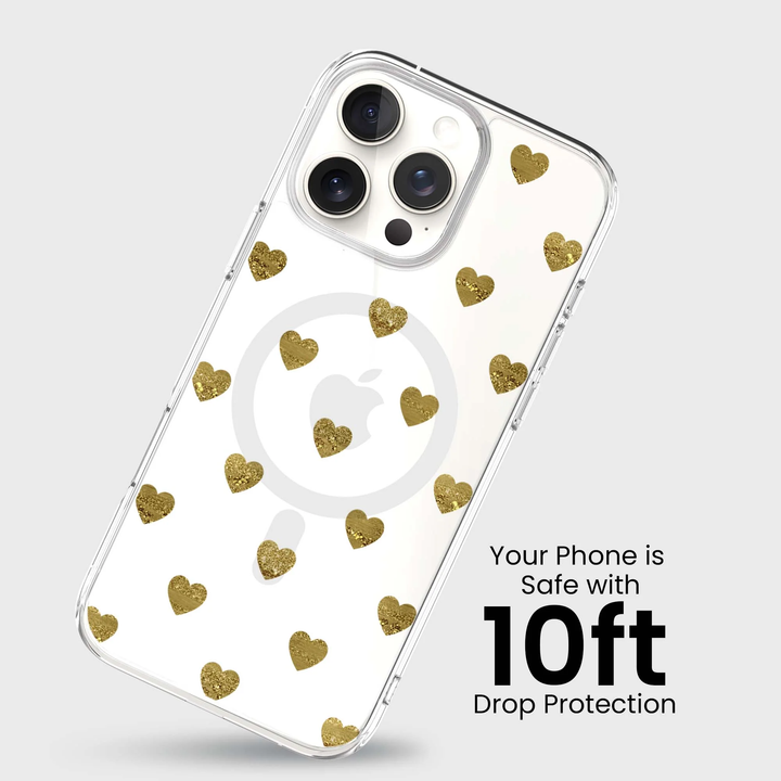 Caseco | Gold Plum Hearts  iPhone 16 Pro - Clear / Gold | ED24D1-GPH
