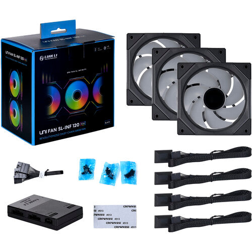 Lian-Li | Fan SL-INFINITY Case Fan 3 Pack with Controller - Black | UF-SLIN120-3B
