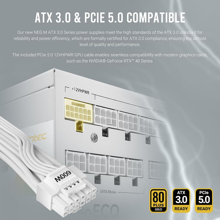 Antec | Power Supply NeoECO NE1000G M ATX 3.0 1000W - White | NE1000G M WHITE ATX 3.0