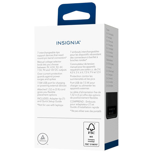 Insignia | Universal AC Adaptor with 7 Tips & USB-A 22.5W - Black | NS-UNI22WAC-C