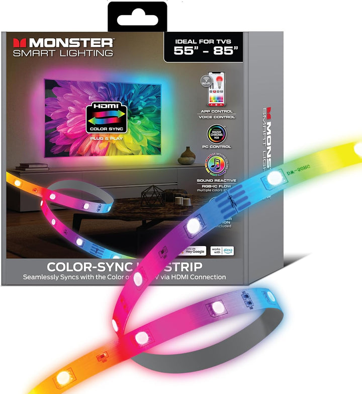 Monster | TV Backlight LED Light Strip with HDMI 16 RGBIC Strip TVs 85" Using HDMI | MNW7-2003-ICM
