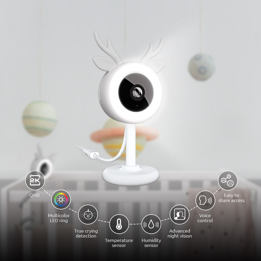 Nexxt | Smart Home  Indoor Smart WIFI monitor Baby Camera 2K - White | NHC-B100