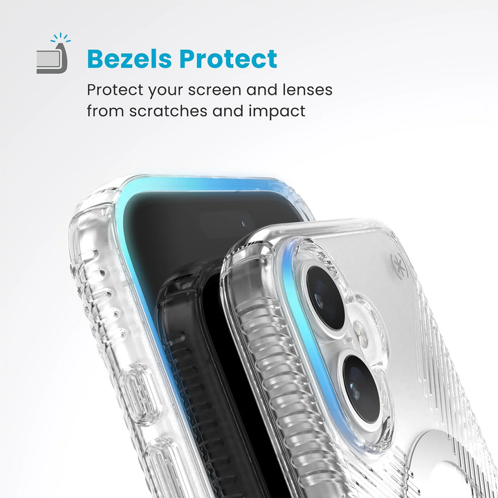 Speck | Presidio Perfect-Clear Grip MagSafe with ClickLock Apple iPhone 16 - Clear/Chrome | 150692-3199
