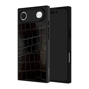 FLAUNT | Square Faux Leather MagSafe iPhone 17 Air Case - Black Crocodile | FT057510