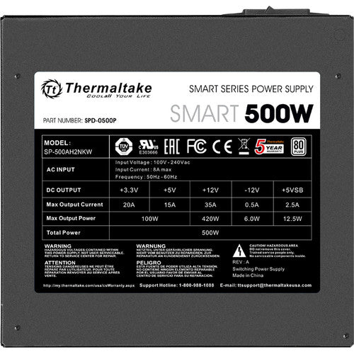 Thermaltake | Smart 500W 80 PLUS Power Supply - Black | PS-SPD-0500NPCWUS-W