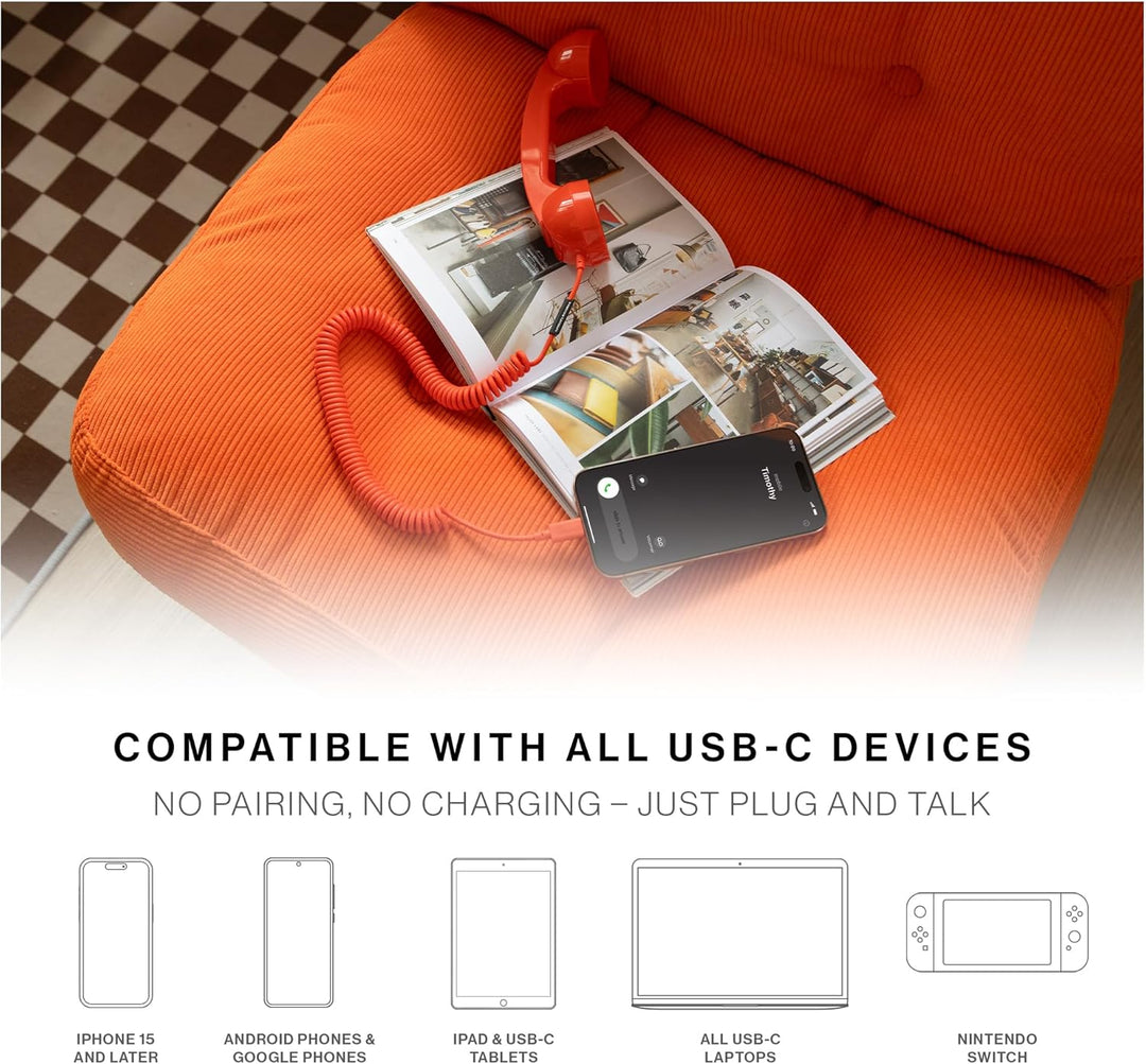 Native Union | POP Phone Retro Telephone Handset with Mic & Speaker, USB-C for iPhone, iPad, Laptop, Tablet - Black | POP-P-BLK