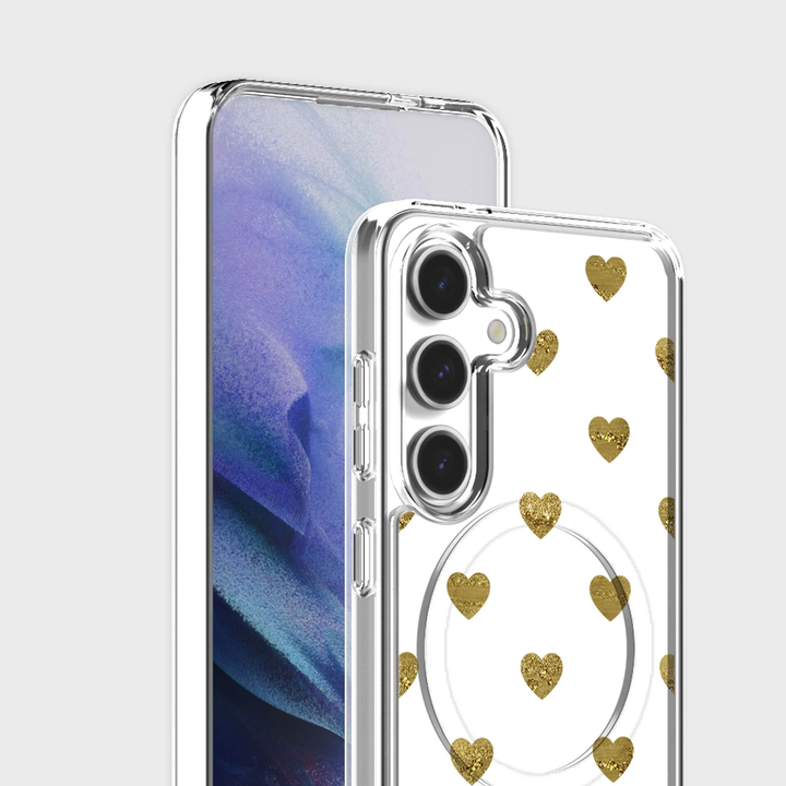 Caseco | Gold Plum Hearts Samsung S25 - Clear / Gold | ED24D6-GPH