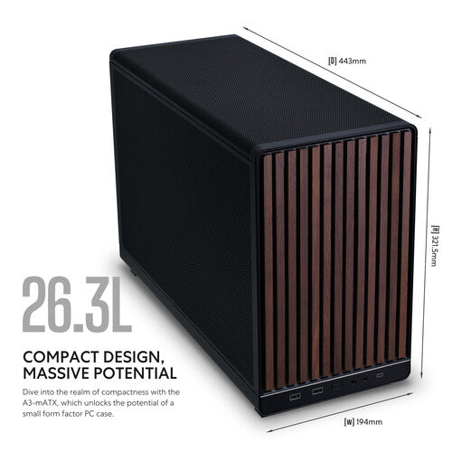 Lian-LI | CS Front Panel Mini Tower MicroATX Chassis - Black Wood | A3-MATX-WD BLACK