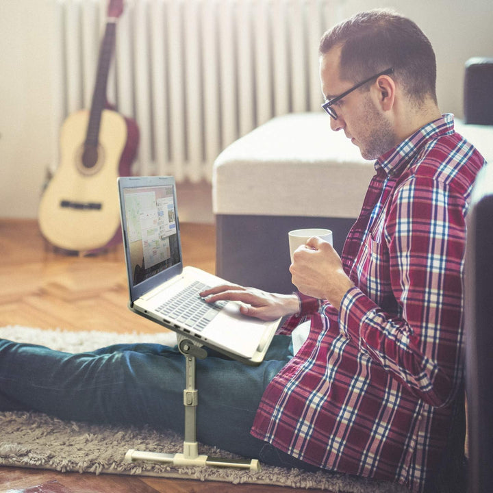 Aluratek | Adjustable, Foldable, Ergonomic Laptop Table with Cooling Fan - Biege | ACT01F