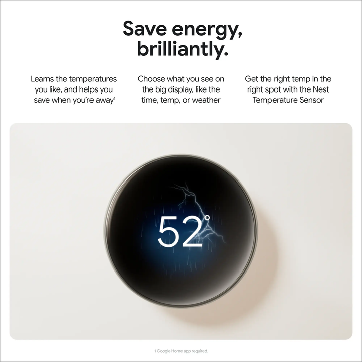 Google | Nest Wi-Fi Smart Learning Thermostat (4th Generation) with Nest Temperature Sensor (2nd gen) - Polished Obsidian |