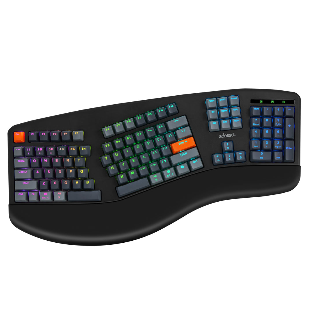 Adesso | EasyTouch 1500 Ergonomic Multi-OS Illuminated Mechanical VIA Keyboard With CoPilot Ai Hotkey Wired/Wireless/Bluetooth | EasyTouch 1500