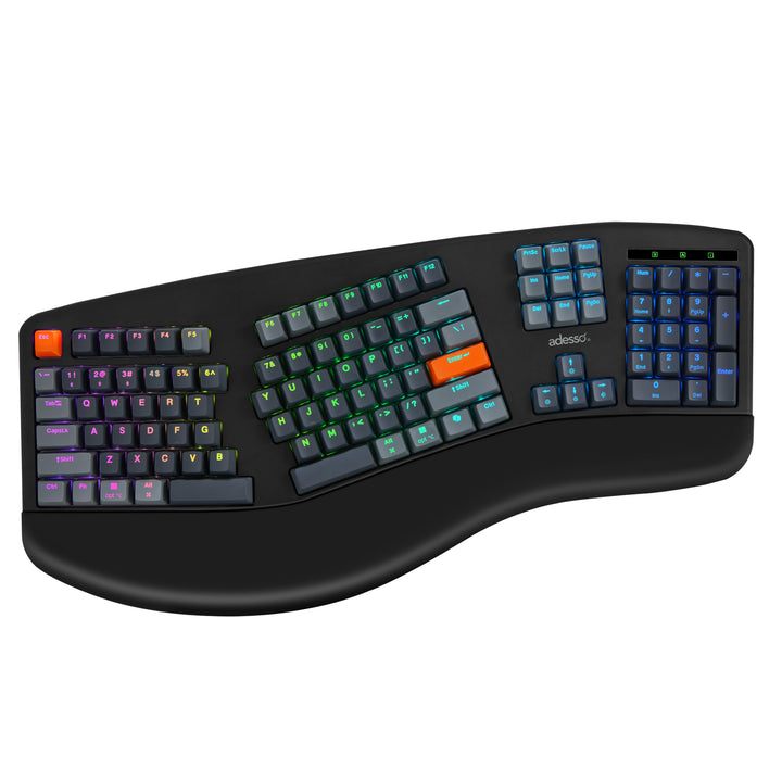 Adesso | EasyTouch 1500 Ergonomic Multi-OS Illuminated Mechanical VIA Keyboard With CoPilot Ai Hotkey Wired/Wireless/Bluetooth | EasyTouch 1500