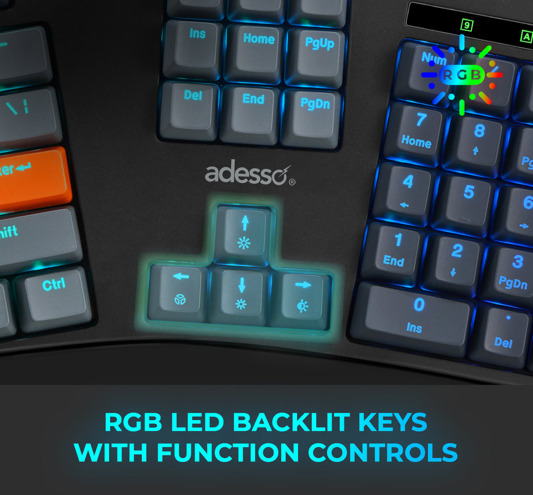 Adesso | EasyTouch 1500 Ergonomic Multi-OS Illuminated Mechanical VIA Keyboard With CoPilot Ai Hotkey Wired/Wireless/Bluetooth | EasyTouch 1500