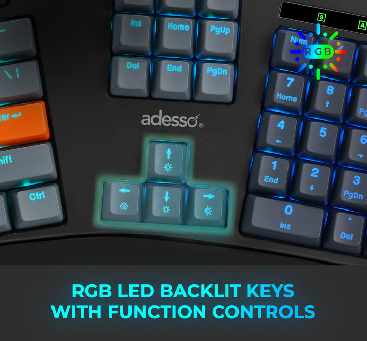 Adesso | EasyTouch 1500 Ergonomic Multi-OS Illuminated Mechanical VIA Keyboard With CoPilot Ai Hotkey Wired/Wireless/Bluetooth | EasyTouch 1500
