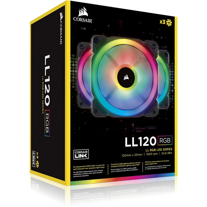 Corsair | LL Series LL120 RGB 120mm Dual Light Loop RGB LED PWM Fan 3 Fan Pack with Lighting Node Pro CO-9050072-WW