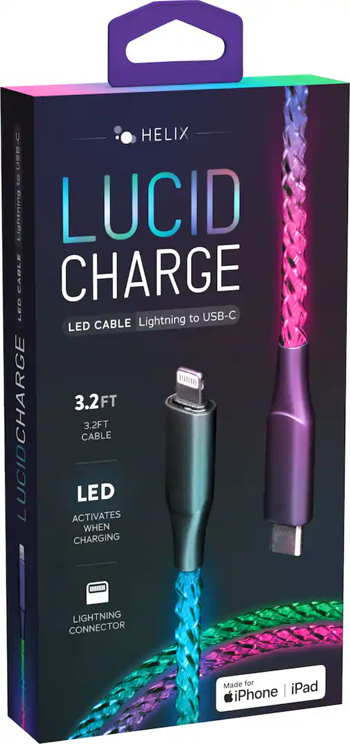 Helix | Lucid Charge LED Lightning to USB-C Cable - Multi-Color | ETHCLTLED