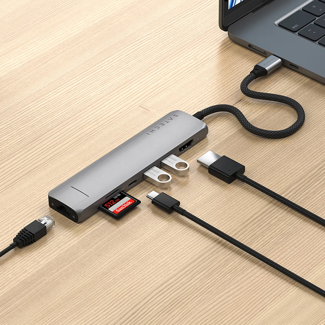 Satechi | 7-in-1 USB-C Slim Multiport Adapter w/Ethernet - Space Grey | ST-P7SM