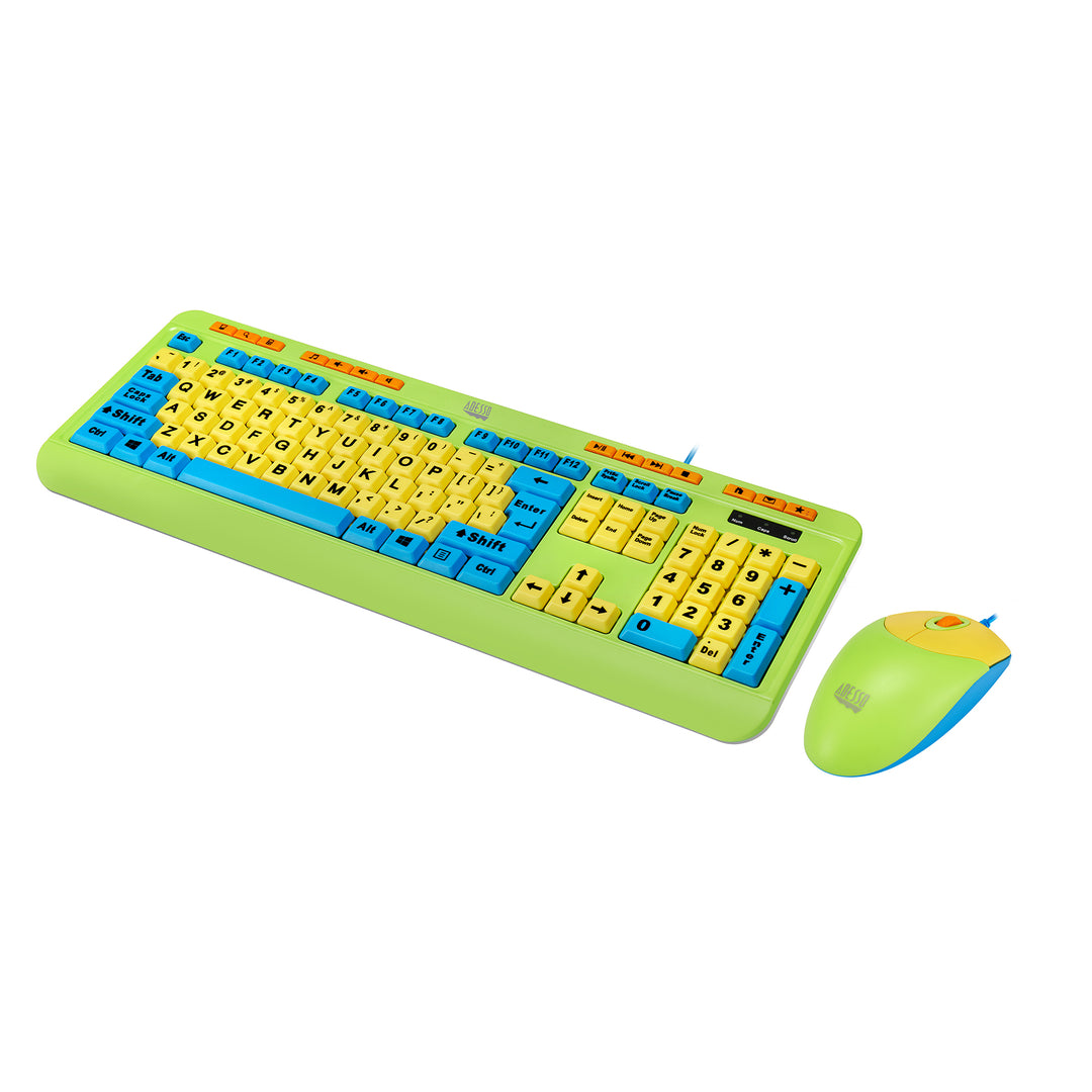 Adesso | Antimicrobial Desktop Multimedia Keyboard & Mouse Combo for Kid | AKB-132DB