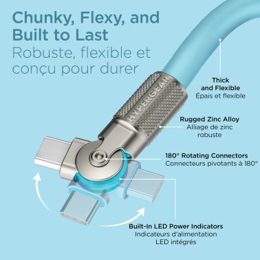 HyperGear | Rugged Cable w/Rotating Connectors USB-C to USB-C Chunky 180 6FT 180cm 100W - Blue | 16344