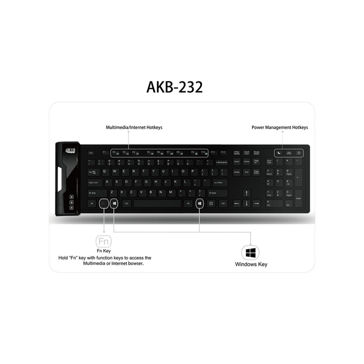 Adesso | 120-Keys Antimicrobial Waterproof Flexible Keyboard - Black | AKB-232UB