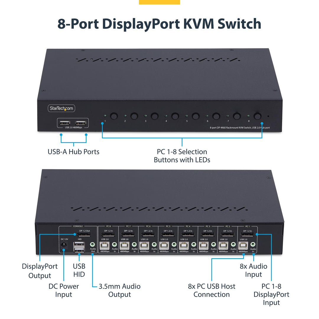 Startech | DisplayPort KVM Switch with 1U Rack Mount Kit 8-Port 4K | R8AD122-KVM-SWITCH