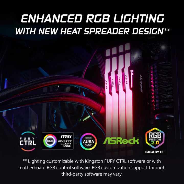 Kingston | Fury Beast RGB 32GB (2x16GB) 6000MT/s DDR5 CL36 Desktop Memory AMD Expo Plug N Play Kit of 2| KF560C36BBE2AK2-32