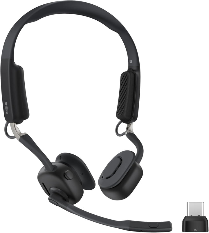 Shokz | Openmeet UC Open-Ear Bluetooth Computer Headset Noise Cancelling Mic + Mute Button - Black | C610-AC-BK-CA-326