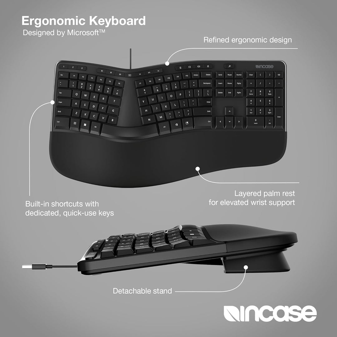 InCase | Ergonomic Keyboard EN Layout Designed by Microsoft - Black | 650450267333