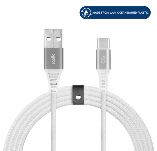 LOGiiX | Piston Connect Braid Eco USB-A to USB-C - Silver/White | LGX-13731