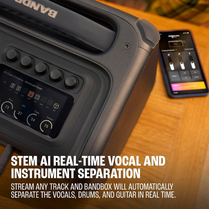 JBL | Bandbox Trio Portable AI Practice Amp & Speaker, Stem AI Separation, Guitar & Mic Effects - Black | JBLBANDBOXTRIOAM